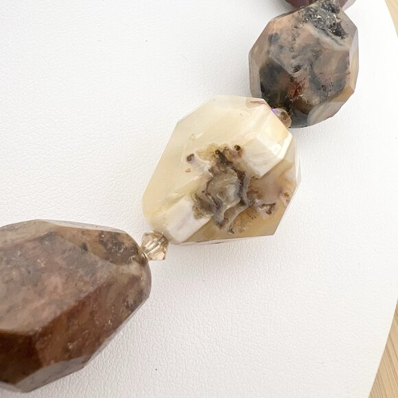 Agate Carnelian Stone Statement Collar Necklace Faceted Chunky Earth Tones - Picture 12 of 13